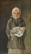 Ion Andreescu Girl holding a chicken Spain oil painting artist